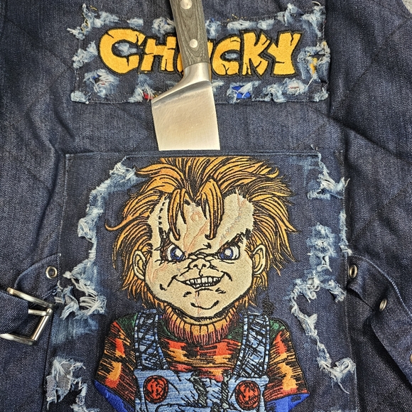 3XL LARGE DOG CHUCKY Horror Movie Quilted Vest Buckle Halloween Embroidered WOW - Picture 13 of 15